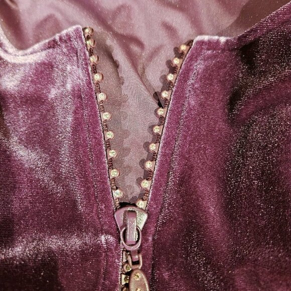 Newport News Easy Style Plum Velvet Long Sleeve Zip Front Tunic - M - Picture 4 of 7